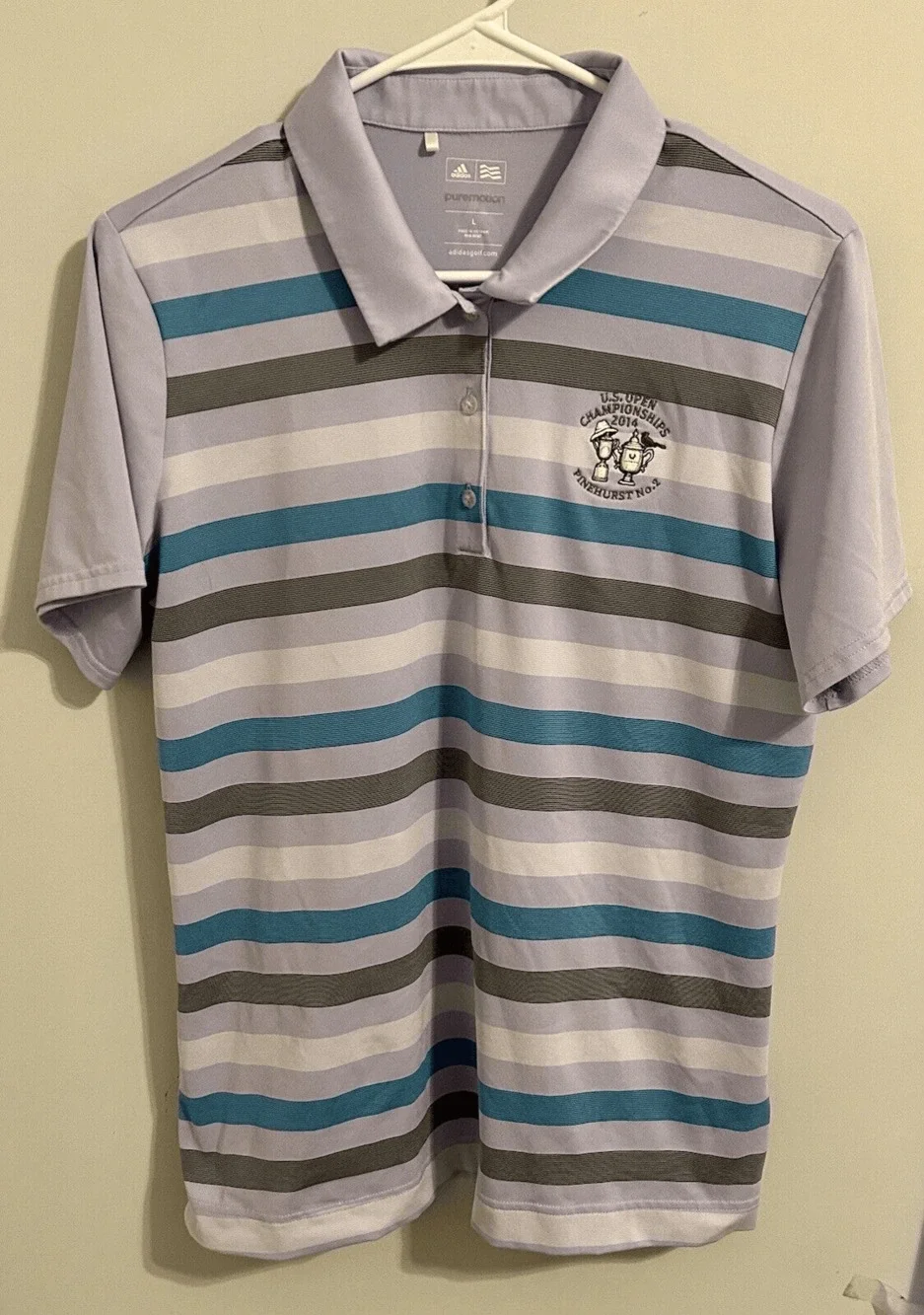 PGA US Open 2014 Pinehurst Adidas Puremotion Men’s Polo Shirt Sz L